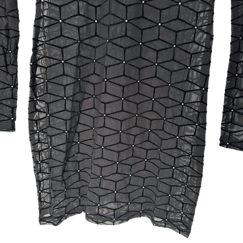 NWOT SHEIN SXY MOCK NECK GLITTER  DOT GEO MESH DRESS SHEER BLACK SIZE SMALL - Picture 7 of 12